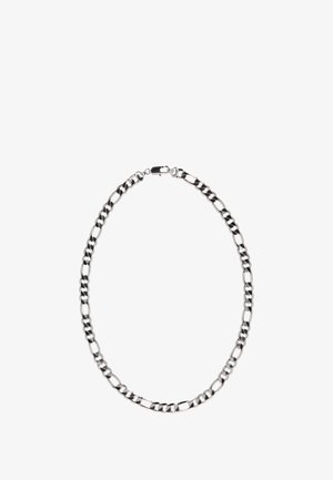 Hopeaketju, jossa on toisiinsa linkitetyt lenkit, kiiltävällä pinnalla ja turvallisella lukolla. Lenkit vaihtelevat muodoltaan ja kooltaan, luoden teksturoidun ilmeen.