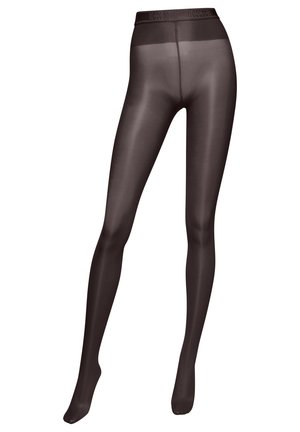 Transparante zwarte panty met een elastische tailleband. Zachte textuur, aansluitend ontwerp en een gladde afwerking. Geen patronen of opvallende accenten.