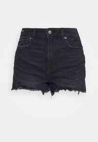 Czarne szorty dżinsowe z postrzępionym dołem, wysoki stan i zapięcie na guziki z przodu. Posiadają pięć kieszeni i subtelne wyblednięcia dla dodania tekstury.