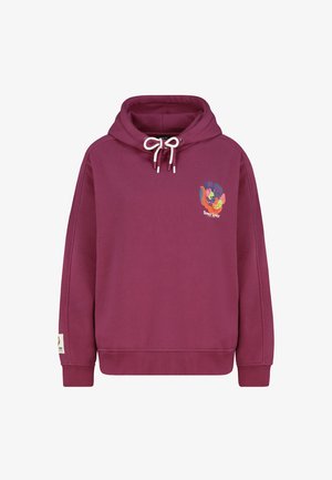 Maroon hoodie featuring a drawstring closure, ribbed cuffs, and a graphic design of colorful flowers with text "flower lover" on the front.