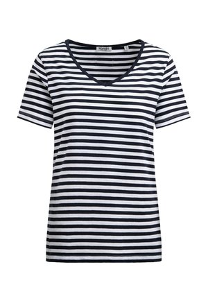 SENSES.THE LABEL, SENSES.THE LABEL GESTREIFTES T-SHIRT TIM:MI MIT V-AUSSCHNITT - Print T-shirt - night navy   opticwhite