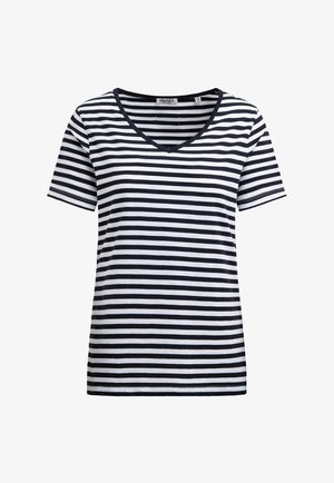 SENSES.THE LABEL, SENSES.THE LABEL GESTREIFTES T-SHIRT TIM:MI MIT V-AUSSCHNITT - Print T-shirt - night navy opticwhite