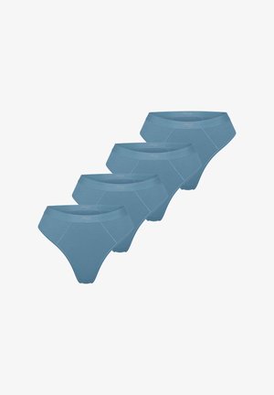 Conjunto de cuatro braguitas de algodón azul con una textura suave, que presentan bordes sin costuras y un diseño minimalista. Logos impresos en la cinturilla.