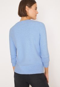 Maglione lavorato a maglia di colore azzurro chiaro con maniche lunghe, dotato di polsini e orlo a costine. Tessuto morbido, vestibilità standard e dettagli di design minimali.