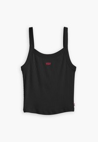 Černý proužkovaný top s krátkým rukávem, tenké ramínka a červené logo Levi's na přední straně. Hladký, elastický materiál s přiléhavým střihem.