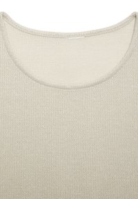 Hellbeige gestricktes Oberteil mit weitem Kragen und einer strukturierten Oberfläche mit einem subtilen Muster. Weicher Stoff mit einem lässigen Design.