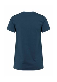 Tengerészkék, rövid ujjú póló, pamutból készült. Klasszikus kerek nyakkivágással és sima textúrával rendelkezik. Egyszerű, díszítetlen dizájn.