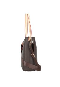 Braune Leder-Tote-Tasche mit strukturiertem Finish. Verfügt über doppelte Henkel, einen abnehmbaren Schulterriemen und goldfarbene Hardware-Akzente.