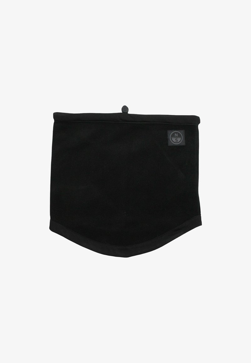 Gaiter nero in tessuto morbido, con superficie liscia e fondo arrotondato. Include una piccola etichetta con logo sul lato.