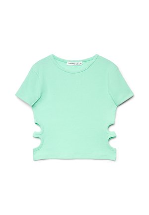 CROP CON CUT-OUT - T-shirt con stampa - verde acqua chiaro