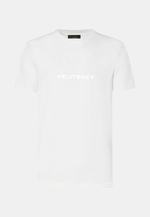 Weißes T-Shirt mit kurzen Ärmeln und Rundhalsausschnitt, mit dem "Peuterey"-Logo mittig auf der Brust in passendem weißem Aufdruck.