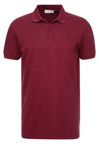 Bordový polo triko s krátkým rukávem, límcem, dvouknoflíkovou légou a malým tmavým logem na levé straně hrudníku.