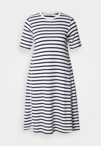 DRESS WIDE SEAM ROUND NECK SHORT SLEEVE STRIPED - Jerseykjole - multi/muted blue