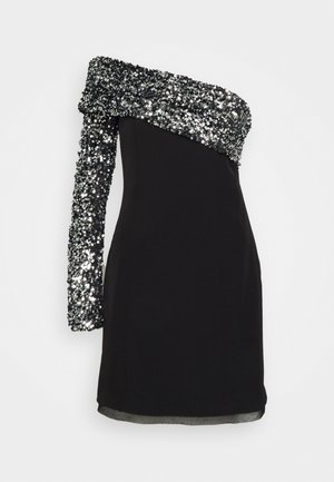 Halston KARLYN DRESS IN CREPE SEQUIN - Koktajl obleka/za zabavo - black/silver-coloured