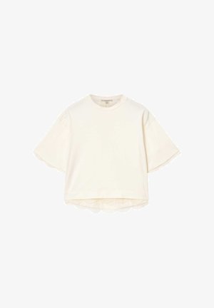 Katoenen t-shirt met korte mouwen in crème, voorzien van een geronzeld zoom en een textuurrijke kanten rand. Losse pasvorm en ronde halslijn, voor een casual uitstraling.