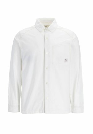 Bijela košulja na dugih rukava izrađena od pamuka, s džepom na prsima i kontrastnim šavovima. Jednostavan dizajn s opuštenim krojem.