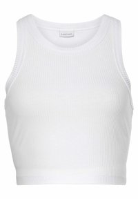 Witte geribbelde crop top met brede banden en een ronde halslijn. Gemaakt van rekbare stof, met een aansluitend ontwerp en een gladde textuur.