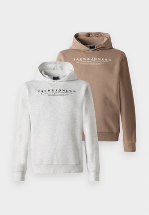 Sett med to hettegensere i lys grå og brun. Laget av en bomullsblanding, standard passform, med frontlommer og logo trykt på brystet.