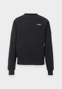 Μαύρο φούτερ με στρογγυλή λαιμόκοψη και μακριά μανίκια, με μικρό λευκό λογότυπο "ellesse" στο αριστερό στήθος, σε απλό ανοιχτό γκρι φόντο.