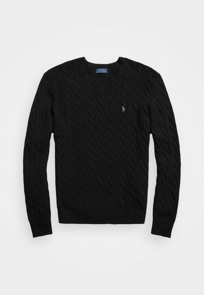 Μαύρο πουλόβερ με πλέκτo σχέδιο και στρογγυλή λαιμόκοψη, με ραμμένες μανσέτες και στρίφωμα, διαθέτει ένα μικρό κεντημένο λογότυπο στη αριστερή πλευρά.