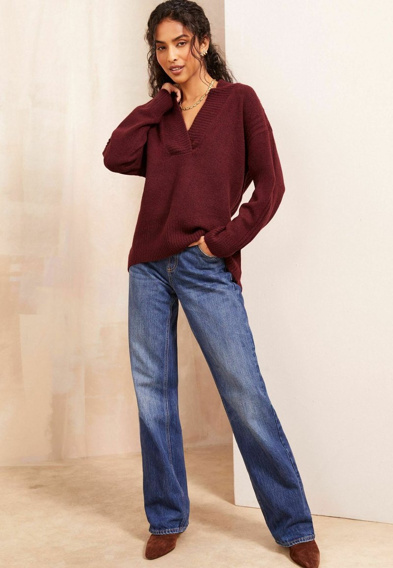 V Neck Outfit Roter Pullover Damen Pullover V Ausschnitt Rot