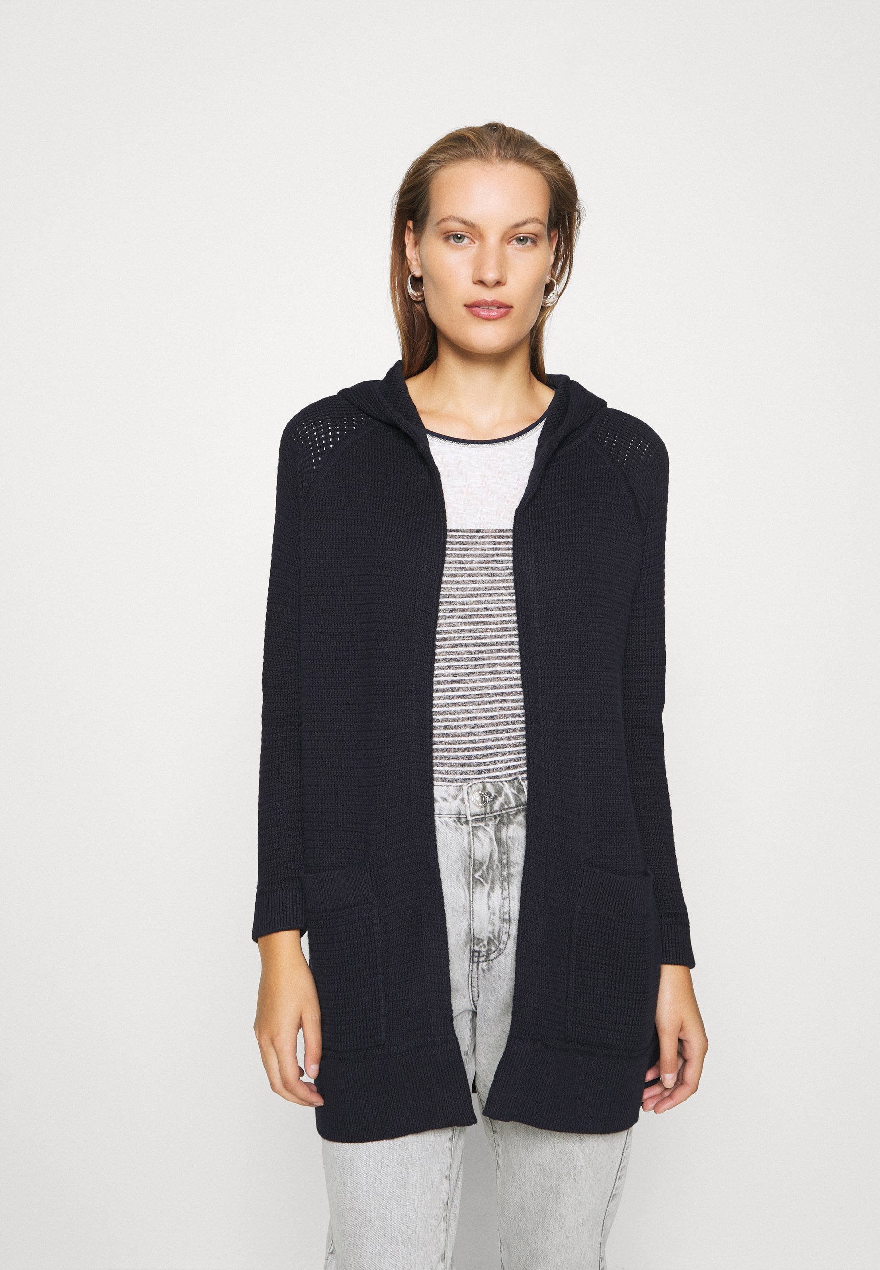 navy hooded cardigan