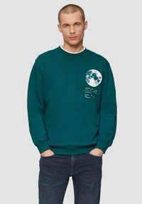 Dunkelblauer Sweatshirt aus Baumwollmischung. Mit einem großen Mondgrafik und Textdetails auf der Vorderseite. Rundhalsausschnitt und gerippte Bündchen.