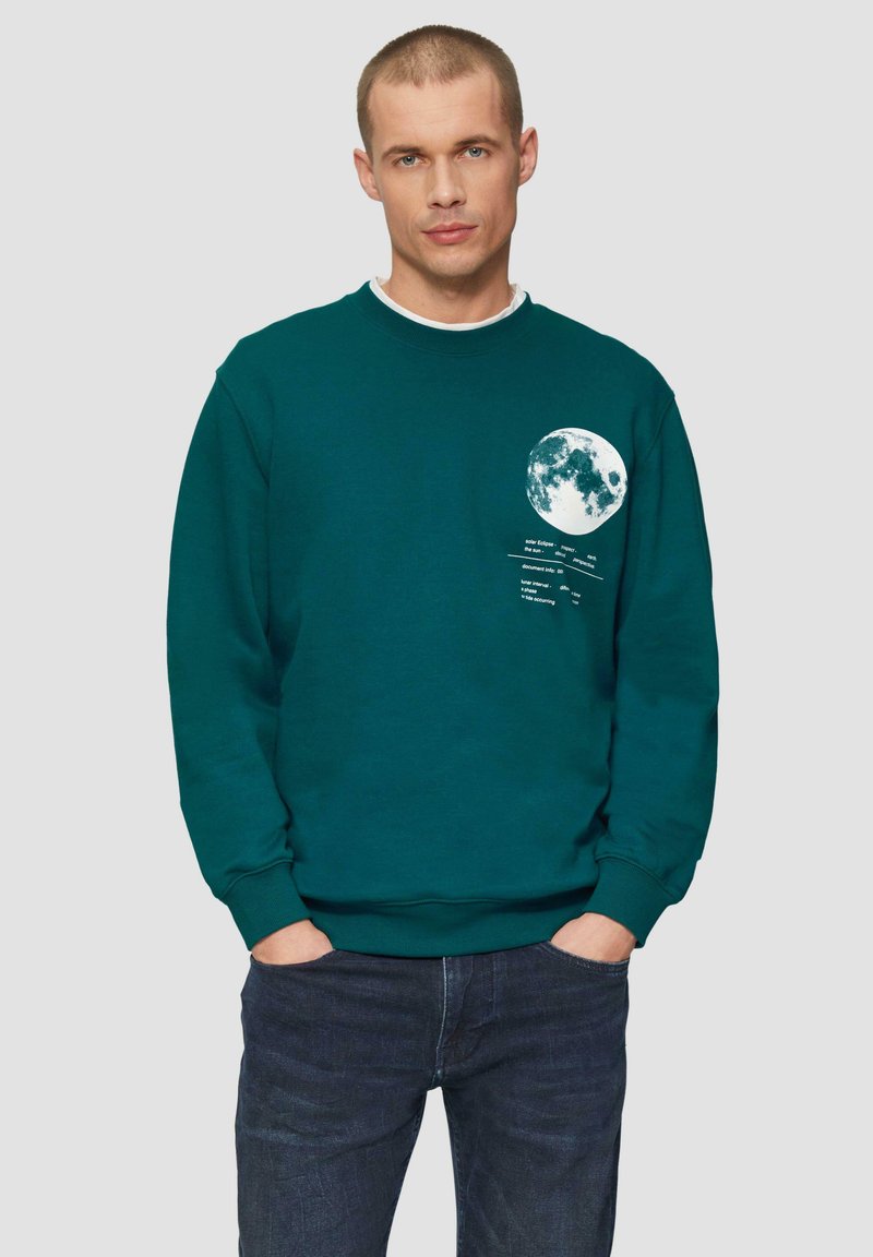 Dunkelblauer Sweatshirt aus Baumwollmischung. Mit einem großen Mondgrafik und Textdetails auf der Vorderseite. Rundhalsausschnitt und gerippte Bündchen.