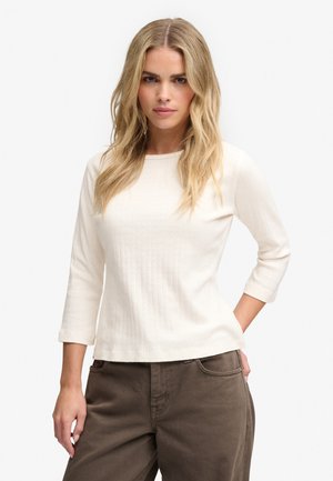 Superdry & Co, SUPERDRY ATHLETIC ESSENTIALS POINTELLE HALF SLEEVE TOP.. - Camiseta de manga larga - desert bone off white
