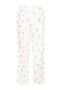 Witte pyjamabroek met een speels berenpatroon, met een zachte textuur, elastische tailleband en geschulpte zoomranden.