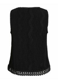 Musthave mustriba mustus, millel on tekstureeritud kangas, lainelised lõiked ja laineline pitsäär. Lõdva istuvusega ja lihtsa disainiga.