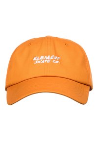 Gorra de algodón naranja con el texto bordado "ELEMENT SKATE CO." en blanco. Con una parte frontal estructurada, visor curvado y seis ojales de ventilación.