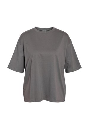 Lihtne hall lühikeste varrukatega ümmarguse kaelusega t-särk, millel on lõdva lõige ja puuduvad nähtavad logod või kujundused.