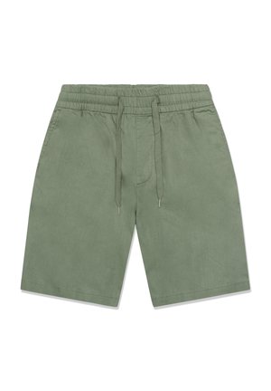 Oliven grønne bomuldsshorts med elastisk taljebånd og snøre, med sidelommer og lige ben.