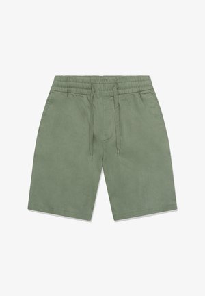 Oliven grønne bomuldsshorts med elastisk taljebånd og snøre, med sidelommer og lige ben.