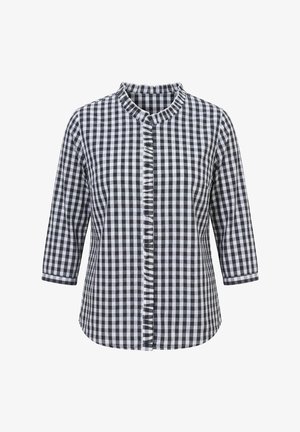 Ulla Popken, CHECKED RUFFLE TRIM 3/4 SLEEVE BUTTON-DOWN SHIRT - Bluse - black