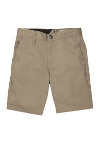 Khaki męskie szorty wykonane z gładkiego materiału. Posiadają dwie kieszenie z przodu, zapięcie na guzik oraz jedną kieszeń z tyłu. Prosty design, prosty krój.