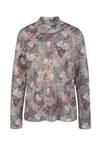 Langärmliges Hemd aus weichem Stoff mit einem mehrfarbigen Blumenmuster in rosa, grau und creme; runder Ausschnitt und lässige Passform.