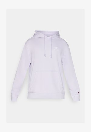 Licht paarse hoodie met een kangoeroezak, capuchon met trekkoord en een klein wit logo op de borst. Gemaakt van zachte stof met geribde manchetten.