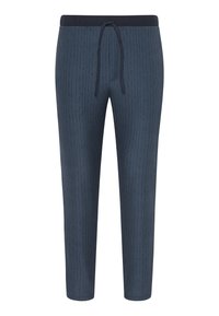 Marine joggers gemaakt van zachte stof, met een textuurontwerp en verticale strepen, een elastische tailleband en een koordsluiting.