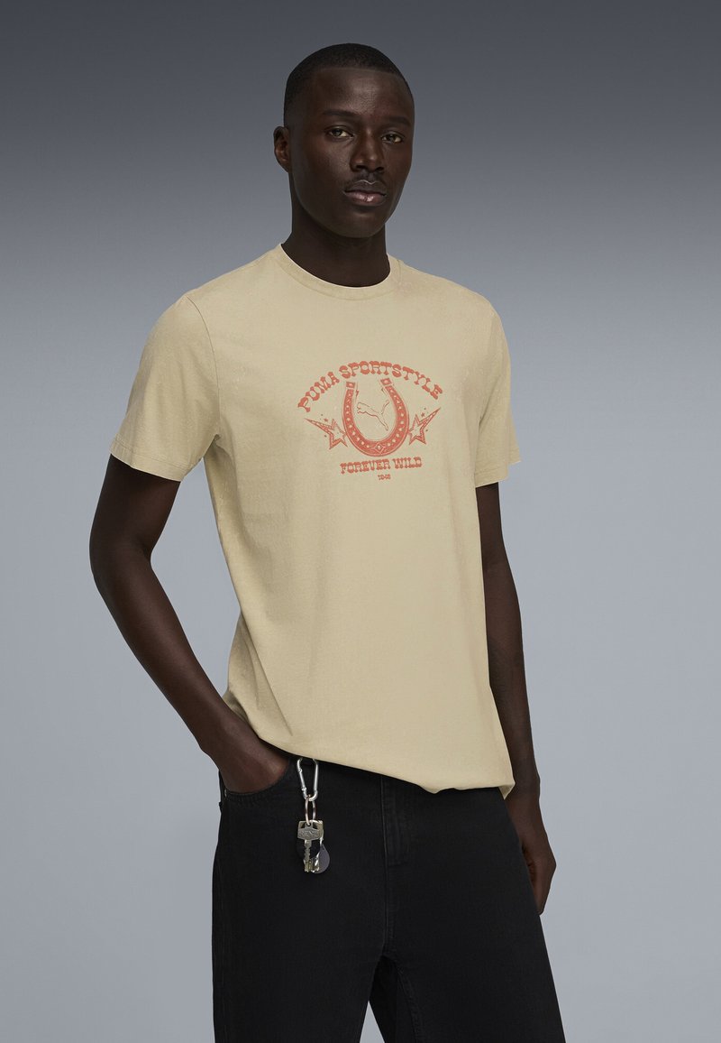 Puma GRAPHIC RETRO WASHED T-SHIRT - Triko s potiskem - pebble gray