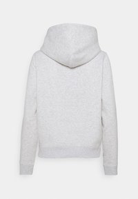 Sweat à capuche gris clair avec manches longues, poignets côtelés et ourlet côtelé montré de dos sur fond blanc.
