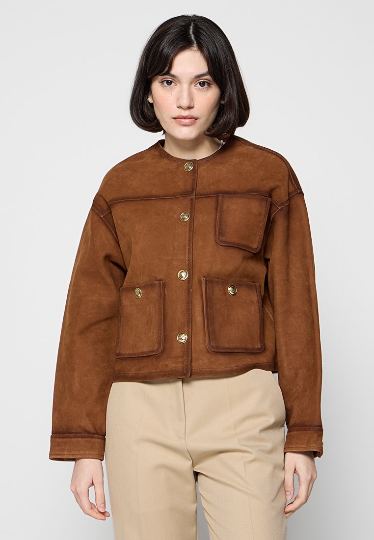 sandro Leren jas camel sandro Leren jas camel