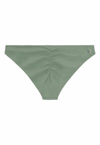 Mints zaļš bikini apakšdaļa ar sakumpu tekstūru priekšpusē un gludu apdari. Satur nelielu logotipu sānos.