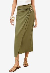 REGULAR FIT - TRIM DETAIL RUCHED MIDI - Fustă în formă de A - khaki green