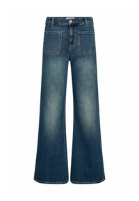 Wijde jeans van donkerblauw denim met een gewassen look. Voorzien van een klassiek ontwerp met vijf zakken en een knoopsluiting. Rechte zoom.