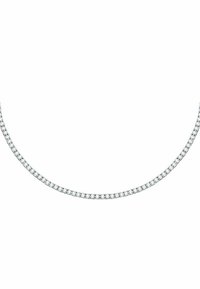 Sølv halskæde med en enkelt række af små, runde, klare cubic zirconia-sten, med et ensartet, strømlinet design og glat overflade.