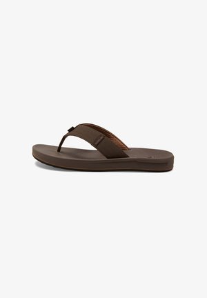 Braune Flip-Flop-Sandale mit glatter Sohle, strukturiertem Fußbett und minimalistischem Riemendesign. Verfügt über weiche Lederakzente und einen leichten Aufbau.