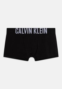 Sorte bomulls boxer briefs med en hvit Calvin Klein-logo på den elastiske midjebåndet, med en tett passform og uten synlige mønstre.