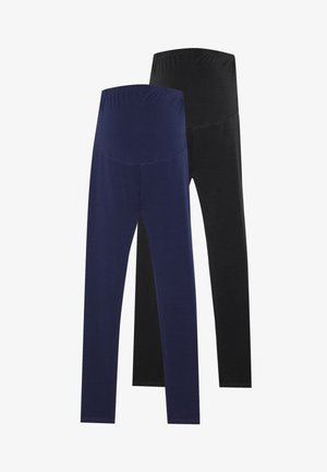 Due paia di leggings, uno blu navy e uno nero, caratterizzati da una trama liscia e un alto passante in vita per una vestibilità sicura.